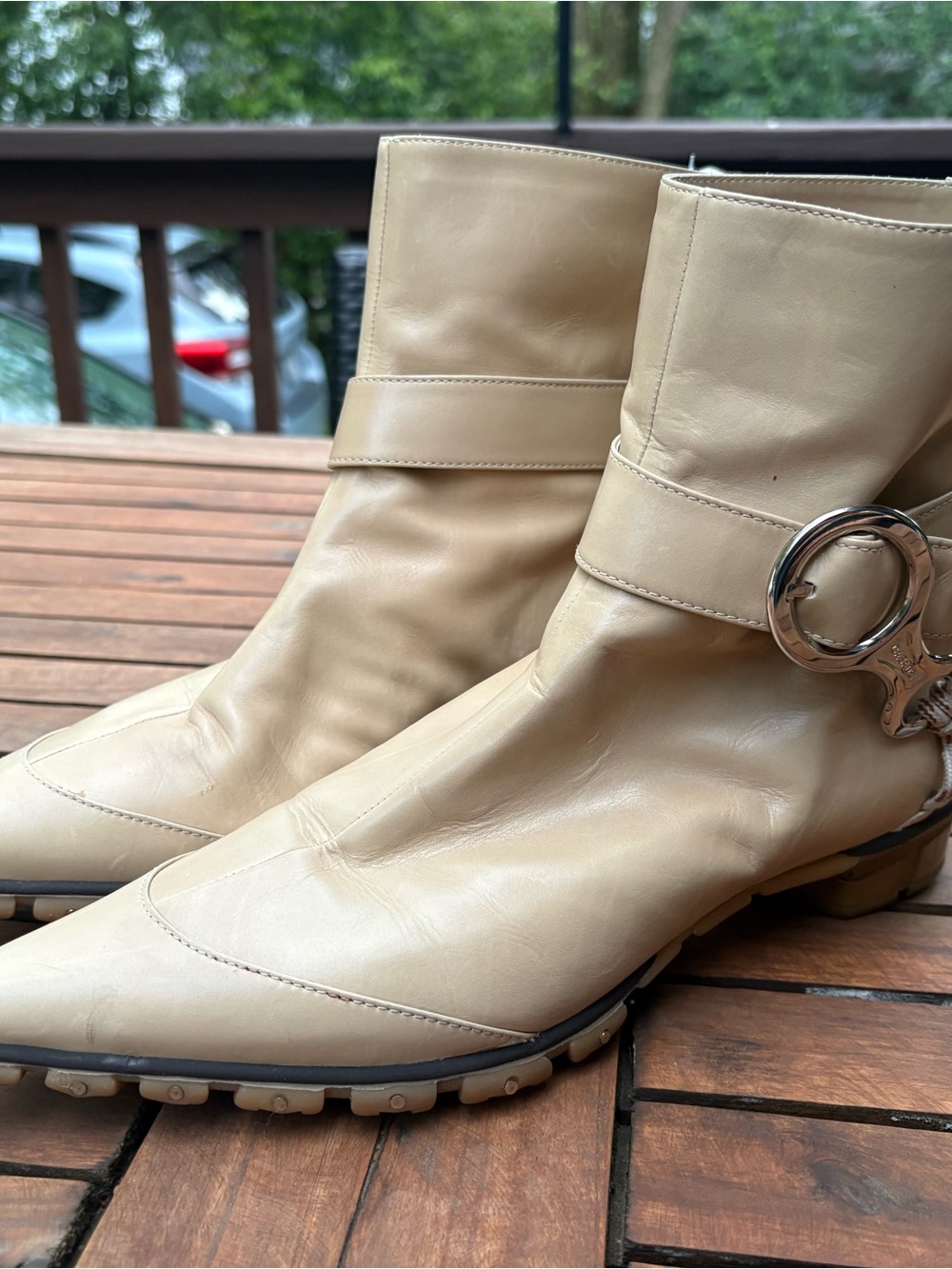 CASADEI Women’s Beige Leather Ankle Boots with Buckle Accent